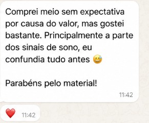 Cliente elogia os sinais de sono e a clareza do material